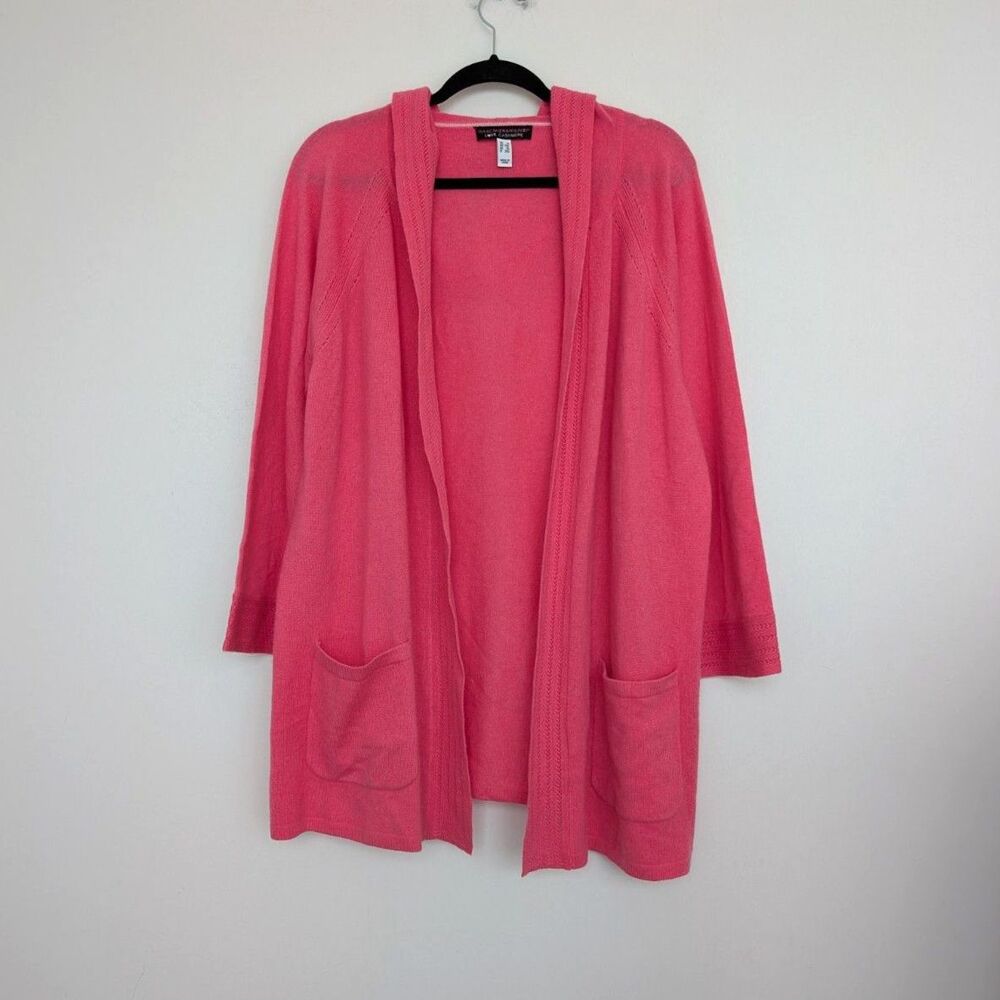 Women's Pink Cashmere Hooded Open Front Longline Cardigan Sz 1X Isaac Mizrahi